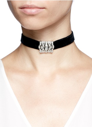 Figure View - Click To Enlarge - KENNETH JAY LANE - Glass crystal pavé velvet choker necklace