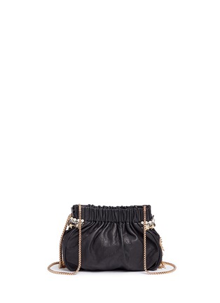 Back View - Click To Enlarge - VENNA - Zircon fringe star chain trim leather crossbody bag