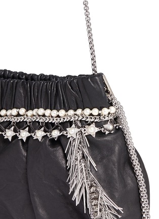 Detail View - Click To Enlarge - VENNA - Zircon fringe star chain trim leather crossbody bag
