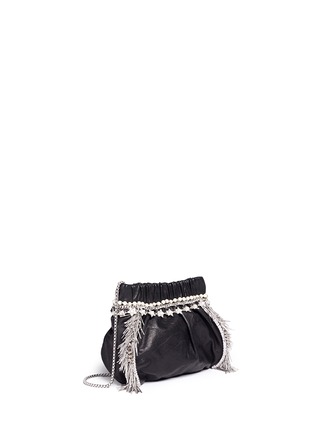 Front View - Click To Enlarge - VENNA - Zircon fringe star chain trim leather crossbody bag