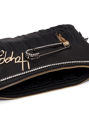 Detail View - Click To Enlarge - VENNA - 'Happy' zircon trim leather fringe clutch