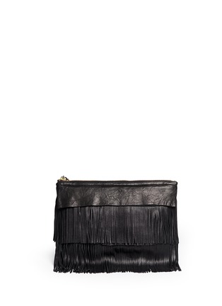 Back View - Click To Enlarge - VENNA - 'Happy' zircon trim leather fringe clutch