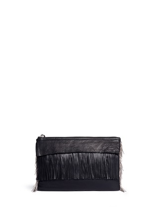 Back View - Click To Enlarge - VENNA - Pear star chain embellished leather fringe clutch