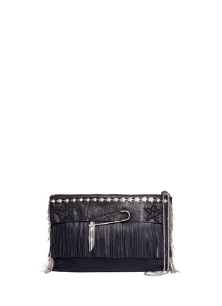Main View - Click To Enlarge - VENNA - Pear star chain embellished leather fringe clutch