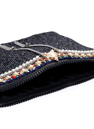 Detail View - Click To Enlarge - VENNA - Star chain fringe embellished bouclé clutch
