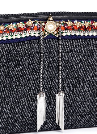 Detail View - Click To Enlarge - VENNA - Star chain fringe embellished bouclé clutch