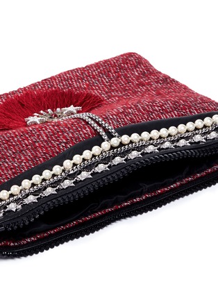 Detail View - Click To Enlarge - VENNA - 'Fan' pearl star chain embellished bouclé clutch