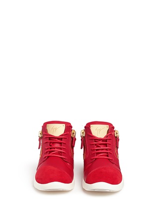 Front View - Click To Enlarge - 73426 - 'Runner' suede trim leather zip sneakers