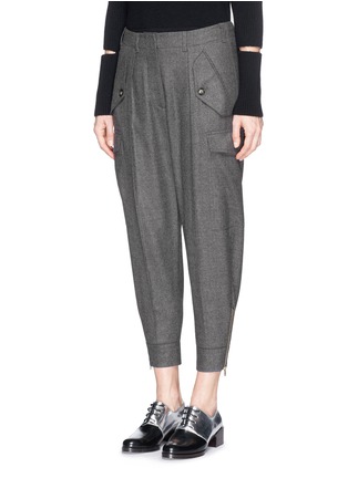 Front View - Click To Enlarge - STELLA MCCARTNEY - Drop crotch wool cropped cargo pants