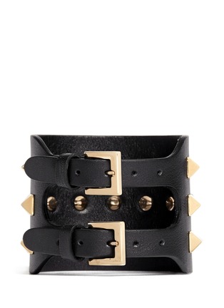 Back View - Click To Enlarge - VALENTINO GARAVANI - 'Rockstud' wide leather bracelet