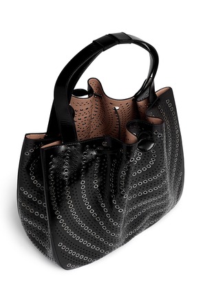 Detail View - Click To Enlarge - ALAÏA - Grommet perforated leather bucket tote