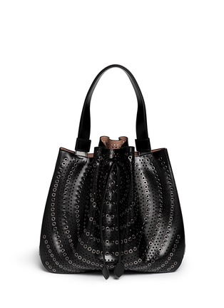Back View - Click To Enlarge - ALAÏA - Grommet perforated leather bucket tote