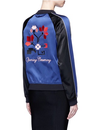 Back View - Click To Enlarge - OPENING CEREMONY - Embroidered logo flower silk bomber jacket