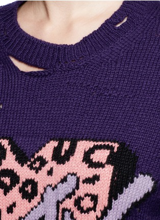 Detail View - Click To Enlarge - MARC JACOBS - x MTV logo leopard intarsia wool-cashmere sweater