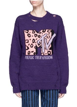 Main View - Click To Enlarge - MARC JACOBS - x MTV logo leopard intarsia wool-cashmere sweater