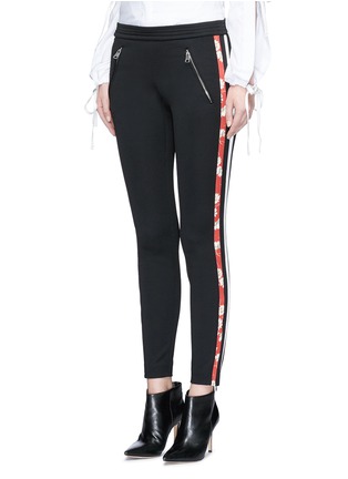Front View - Click To Enlarge - ALEXANDER MCQUEEN - Floral print silk satin stripe jersey pants