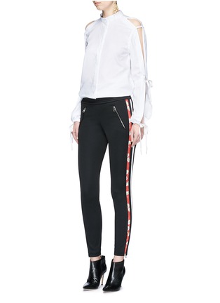 Figure View - Click To Enlarge - ALEXANDER MCQUEEN - Floral print silk satin stripe jersey pants
