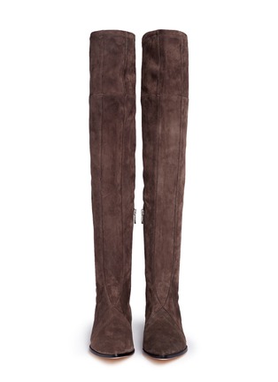 Front View - Click To Enlarge - SIGERSON MORRISON - 'Berry' octagon heel suede thigh high boots