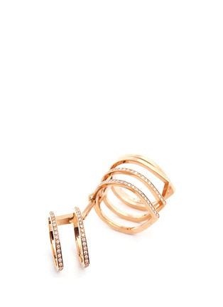 Detail View - Click To Enlarge - REPOSSI - 'Antifer' diamond pavé 18k rose gold six row linked ring