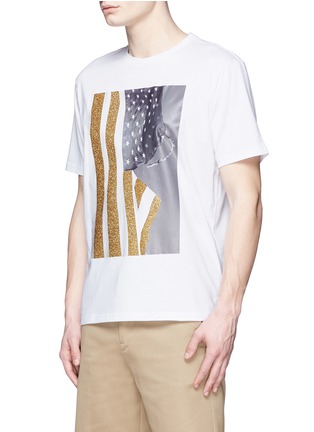 Front View - Click To Enlarge - PALM ANGELS - Glitter flag print T-shirt