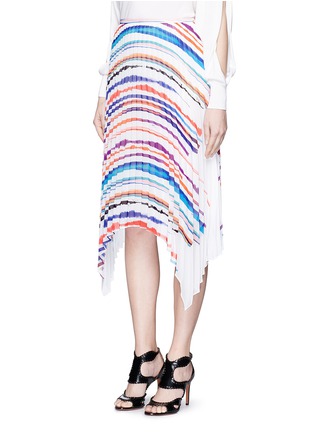 Front View - Click To Enlarge - EMILIO PUCCI - Watercolour stripe plissé pleat skirt