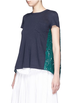 Front View - Click To Enlarge - SACAI - Split lace linen T-shirt