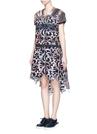 Front View - Click To Enlarge - SACAI - Souvenir scarf print lasercut floral dress