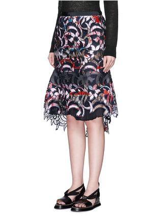 Front View - Click To Enlarge - SACAI - Botanical print embroidery lace asymmetric skirt