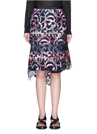 Main View - Click To Enlarge - SACAI - Botanical print embroidery lace asymmetric skirt