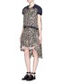 Figure View - Click To Enlarge - SACAI - Pleat underlay belted metallic embroidery lace dress