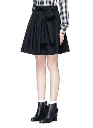 Front View - Click To Enlarge - MSGM - Sash tie elastic waist flare skirt