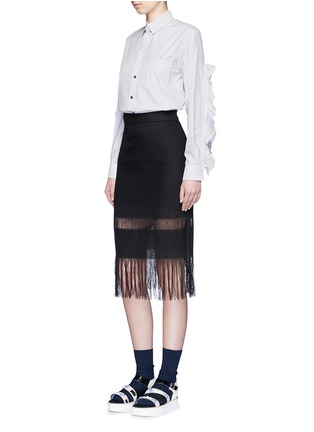 Figure View - Click To Enlarge - MSGM - Contrast stripe fringe linen skirt