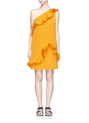 Main View - Click To Enlarge - MSGM - Ruffle trim one shoulder ottoman dress