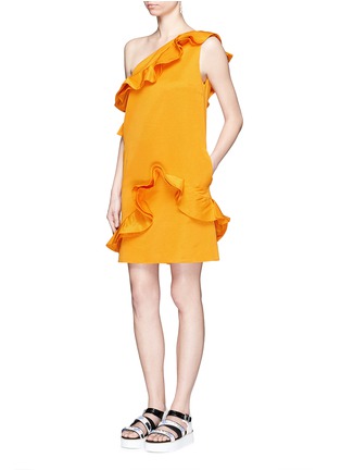 Figure View - Click To Enlarge - MSGM - Ruffle trim one shoulder ottoman dress