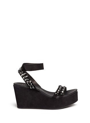 Main View - Click To Enlarge - PEDRO GARCIA  - 'Desire' crystal stud brushed suede wedge sandals