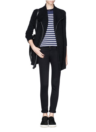 Figure View - Click To Enlarge - VINCE - Leather trim wool cashmere open cardigan