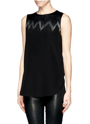Front View - Click To Enlarge - EMILIO PUCCI - Metallic zigzag embroidery silk top