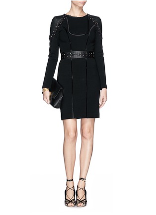 Detail View - Click To Enlarge - EMILIO PUCCI - Leather lace up jersey knit sheath dress