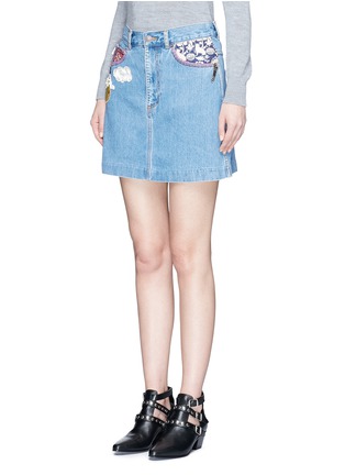 Front View - Click To Enlarge - MARC JACOBS - Mixed patch denim skirt