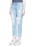 Front View - Click To Enlarge - 72877 - 'Savanna' distressed staggered hem slim fit jeans