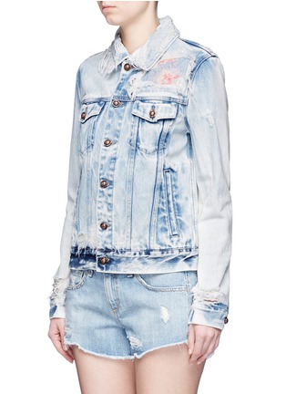 Front View - Click To Enlarge - 72877 - 'Steppe' floral embroidered distressed denim jacket