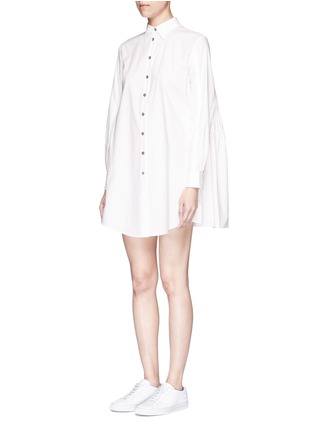 Front View - Click To Enlarge - ANAÏS JOURDEN - Tiered back cutout sleeve cotton shirt dress