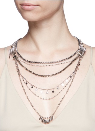 Figure View - Click To Enlarge - VENNA - Pearl star fringe mix chain necklace