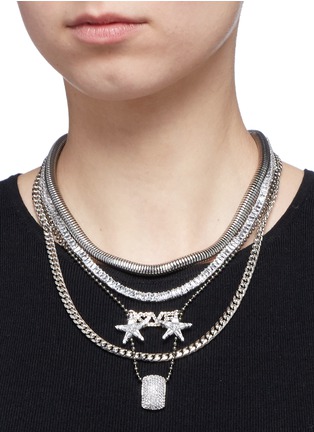 Figure View - Click To Enlarge - VENNA - 'Love' zircon pavé pendant mix chain necklace