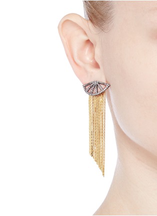 Figure View - Click To Enlarge - VENNA - Strass pavé fan fringe drop earrings