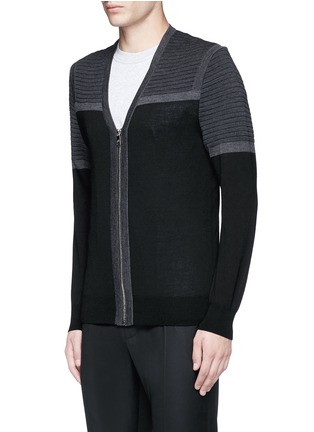Front View - Click To Enlarge - NEIL BARRETT - Shoulder panel Merino wool zip cardigan