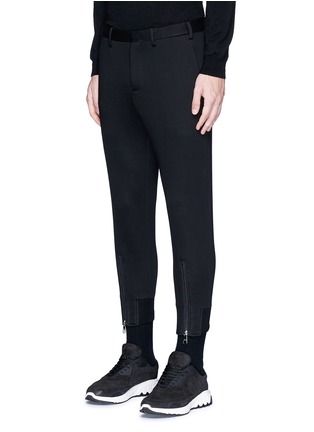 Front View - Click To Enlarge - NEIL BARRETT - Zip cuff bonded jersey tailored pants