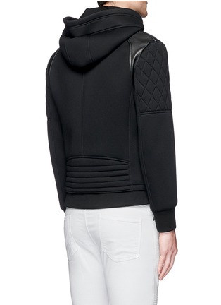 Back View - Click To Enlarge - NEIL BARRETT - Leather front bonded jersey double zip hoodie