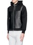 Front View - Click To Enlarge - NEIL BARRETT - Leather front bonded jersey double zip hoodie
