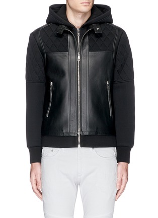 Main View - Click To Enlarge - NEIL BARRETT - Leather front bonded jersey double zip hoodie
